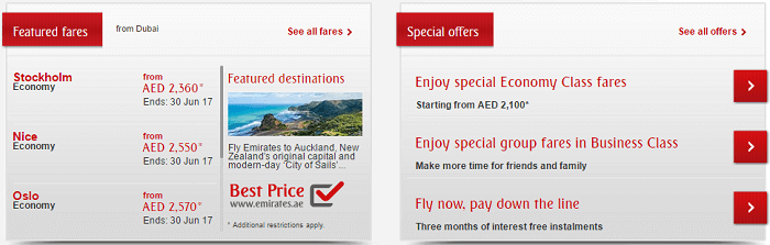 Emirates' offers