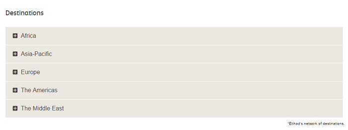 Etihad Airways' destinations