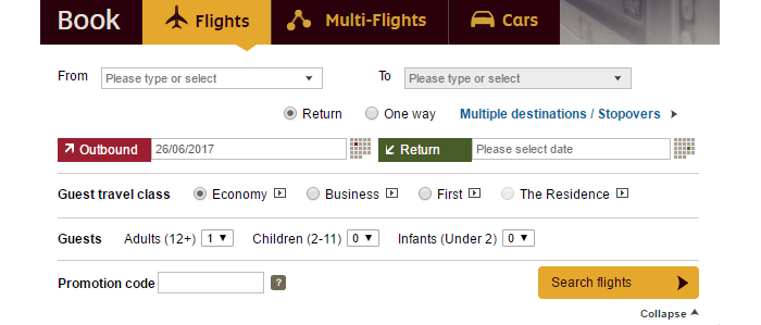 Etihad Airways' main page