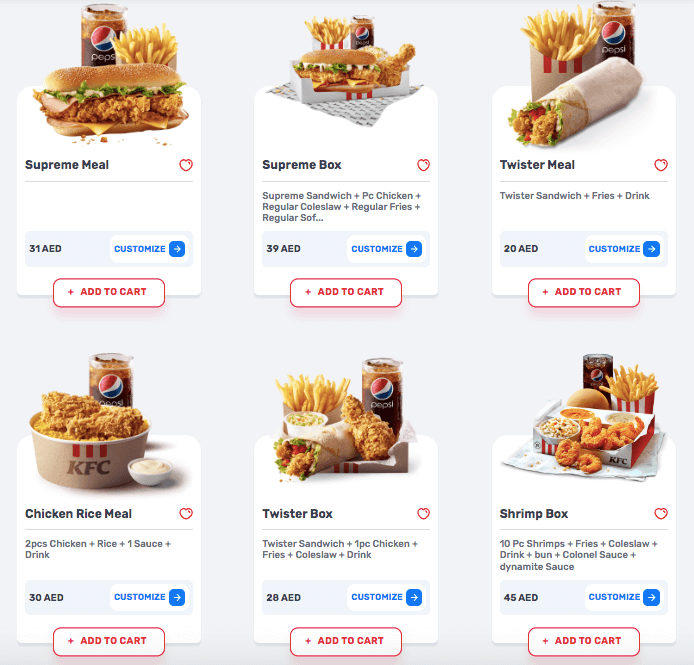 KFC fried chicken menu