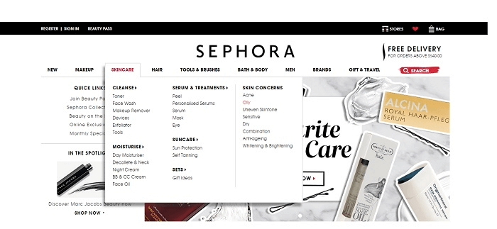 Sephora categories