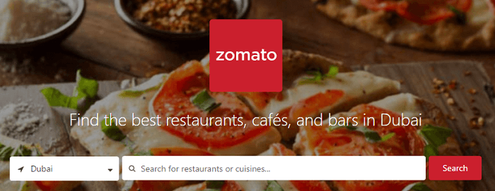 Zomato's front site
