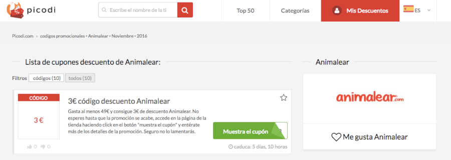 ofertas promocionales de la tienda animalear codigos descuento animalear