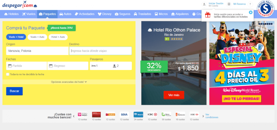 buscador de vuelos Despegar