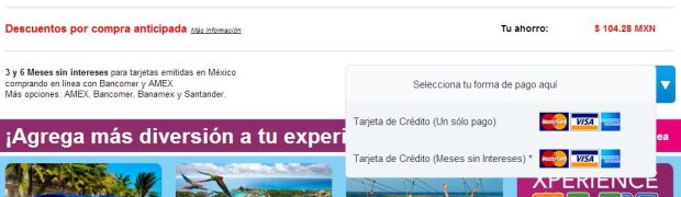 forma de pago Grupo Xcaret