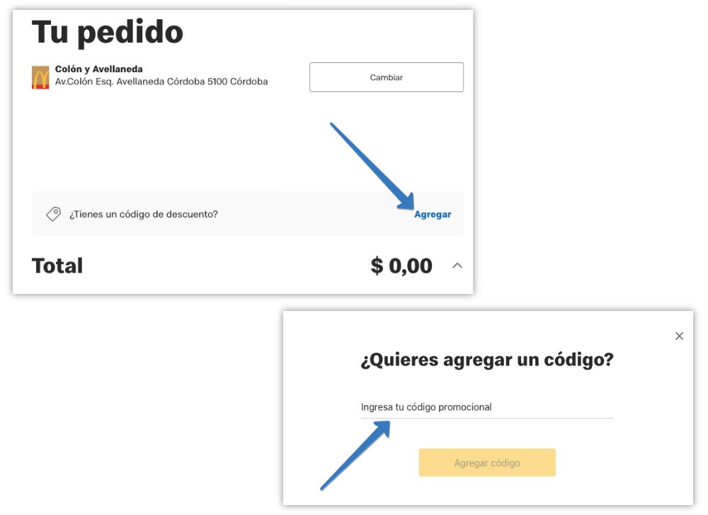 Dónde ingresar el código promocional McDonald’s en la página web