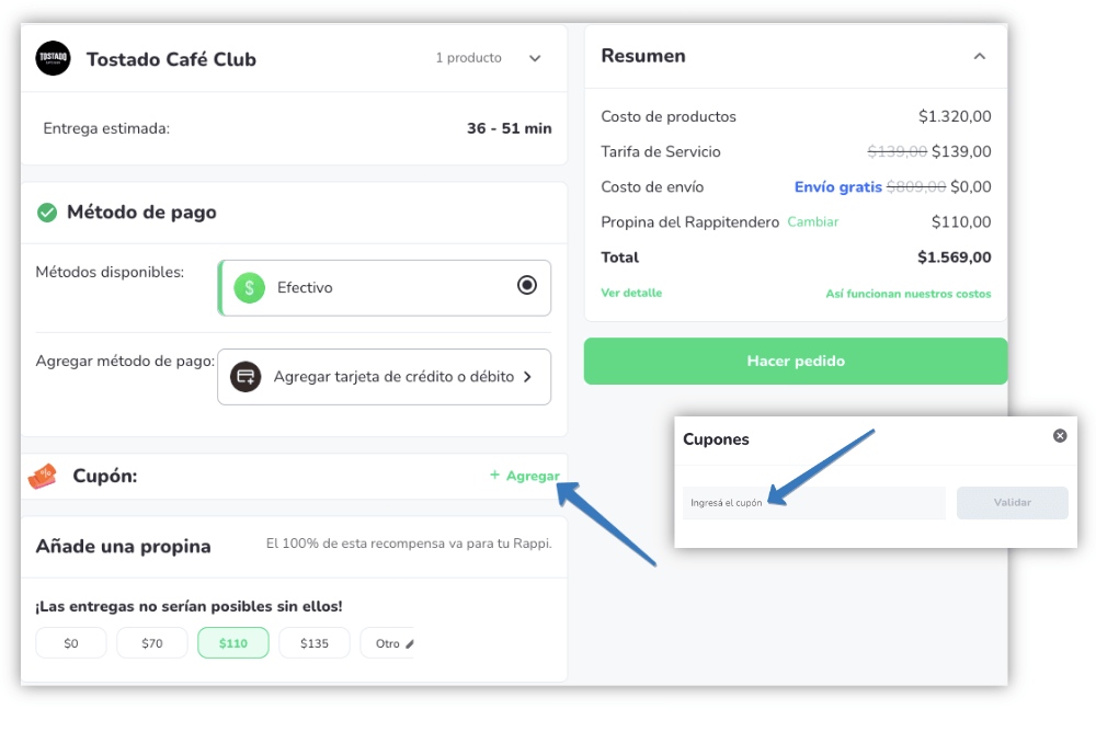 Dónde ingresar el código promocional Rappi en la página web