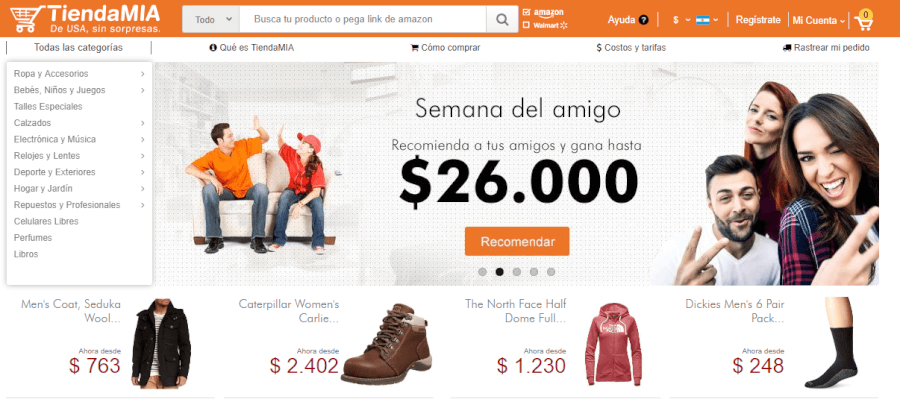 categorías Tiendamia