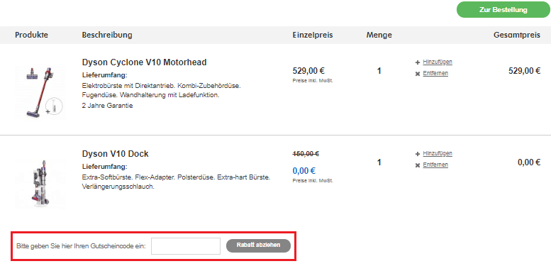 den dyson Gutschein einlösen