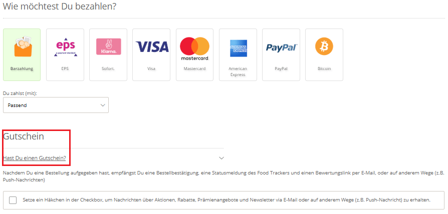 den Lieferservice Gutschein einlösen