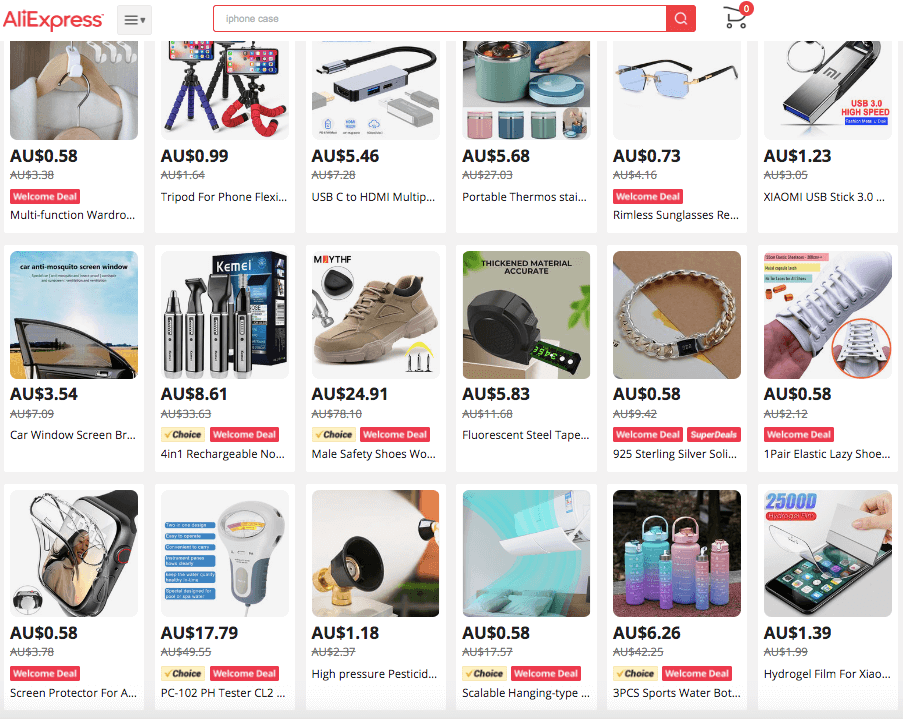 AliExpress product assortment - electronics, fashion, home goods