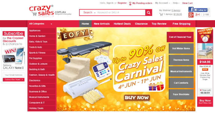 Crazy Sales home page Crazy Sales home page