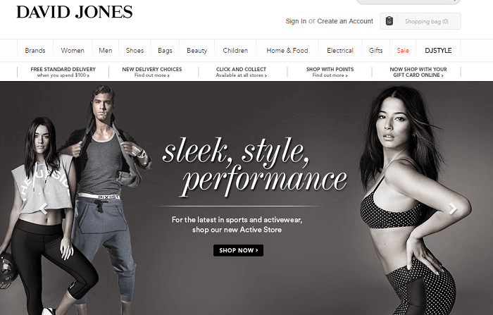 shop at David Jones with promo codes David Jones' front page