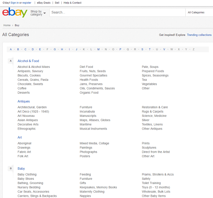 Ebay categories