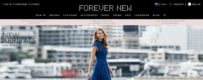 Forever New home page use promo codes to shop at Australian Forever New