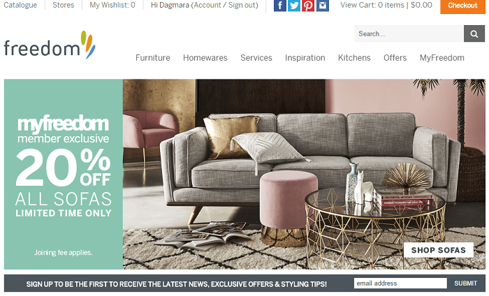 Freedom online furniture website