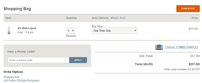 Promo codes in your online bag