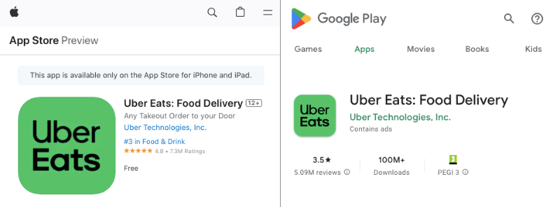 Uber Eats mobile apps reviews