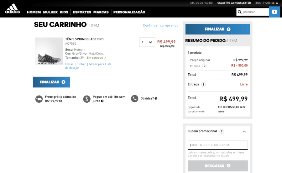 Cupom adidas best sale outlet