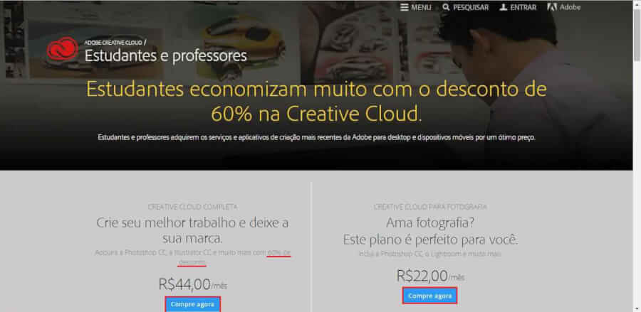 imagem da Tela de Desconto Adobe imagem da Tela de Desconto Adobe
