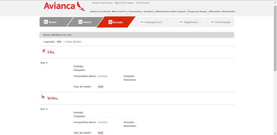 Imagem do chek out Avianca Imagem do chek out Avianca