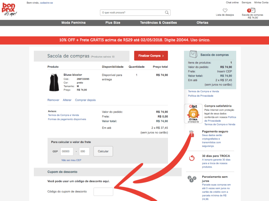 Cupom de desconto Bonprix