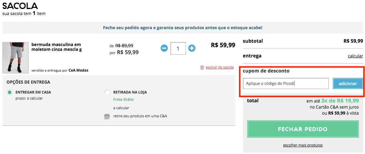 Onde aplicar Cupom c&a