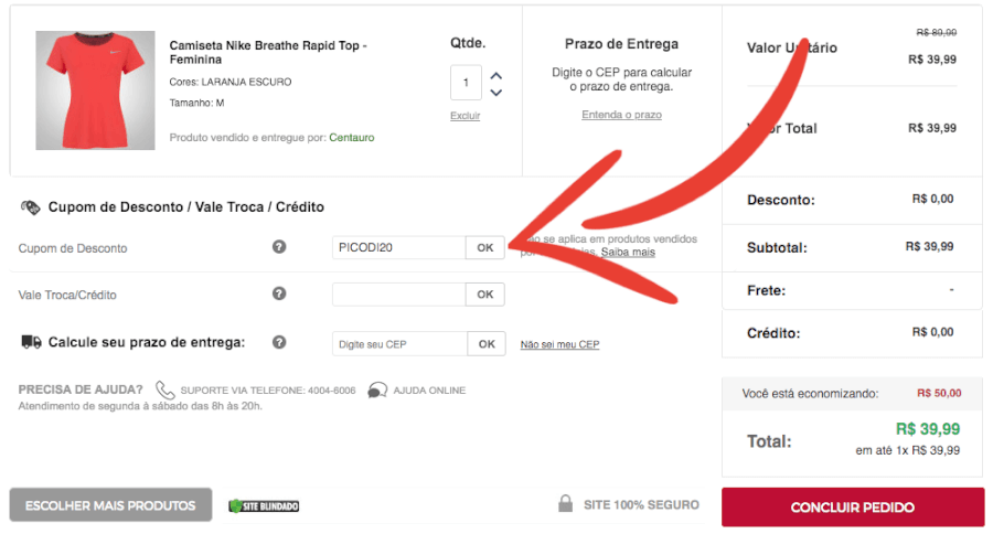 Onde aplicar Cupom Centauro
