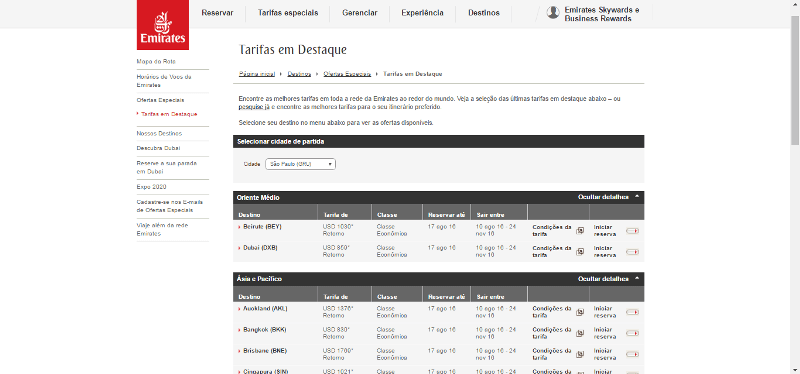 Tarifas Emirates Tarifas Emirates