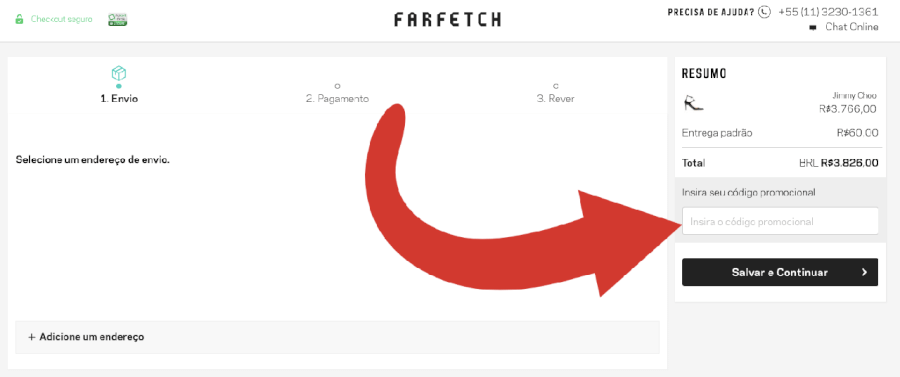 Onde inserir o cupom Farfetch