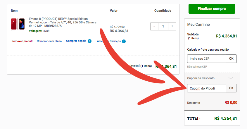 Onde aplicar Cupom Fast Shop