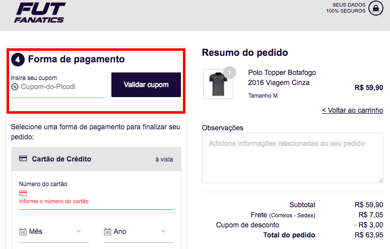 Onde aplicar cupom Fut Fanatics