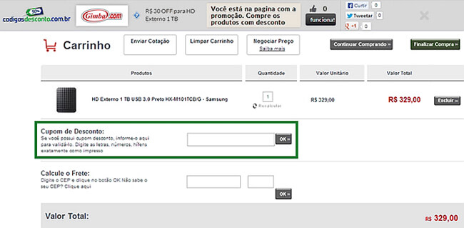 cupons de desconto Gimba