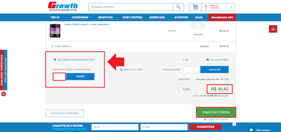 Como aplicar cupom de desconto Growth Supplements Como aplicar cupom de desconto Growth Supplements