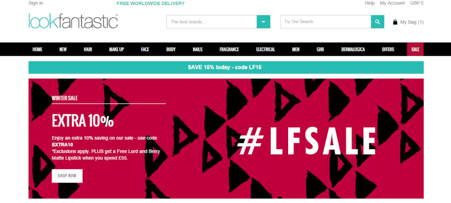 LookFantastic Página Principal