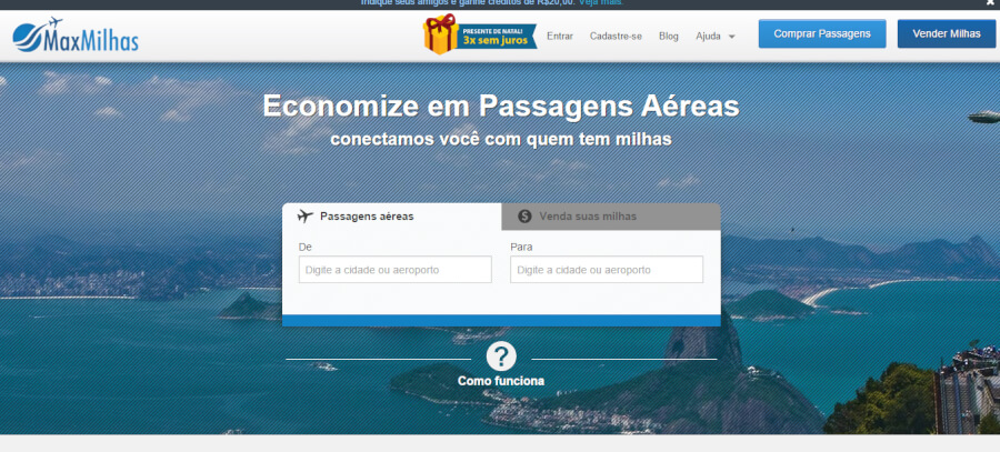 MaxMilhas Página Inicial