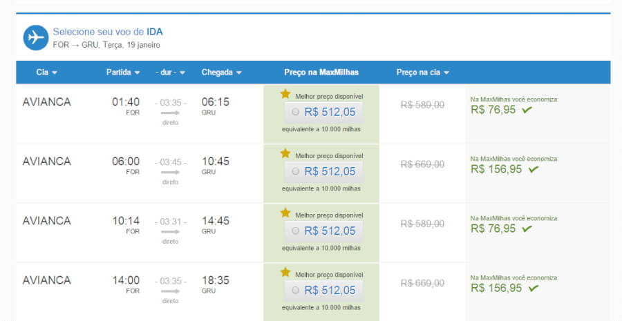 MaxMilhas Exemplo de Busca