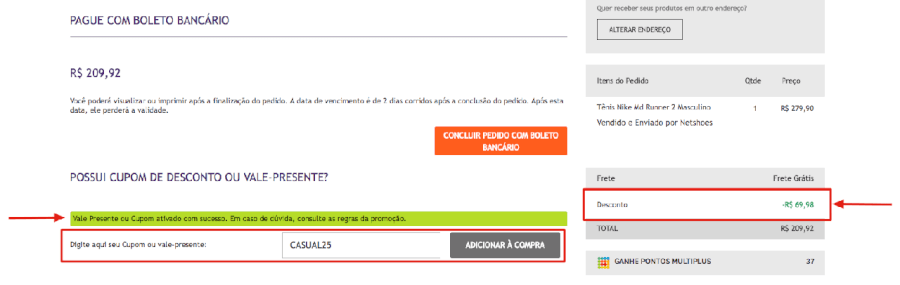 Carriho Netshoes com campo para cupom