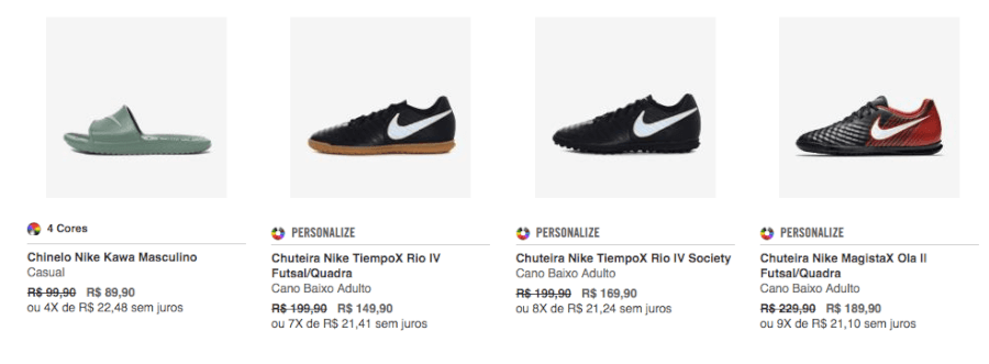 Produtos Nike em promoção