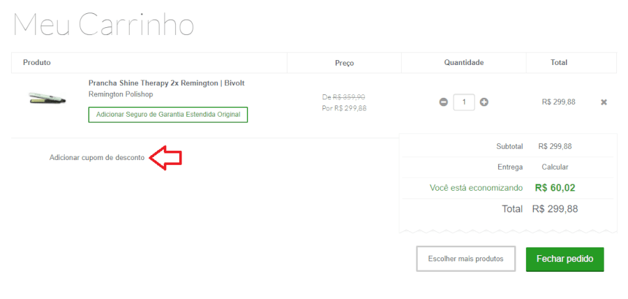 Onde aplicar cupom de desconto Polishop Carrinho com cupom de desconto Polishop