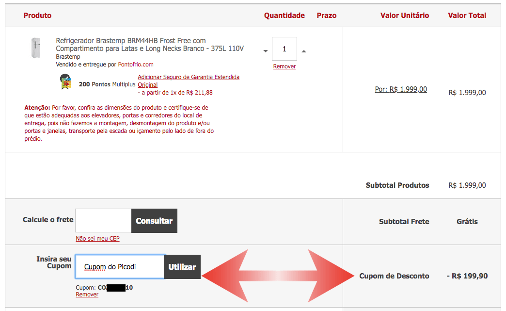 Cupom de desconto Ponto Frio