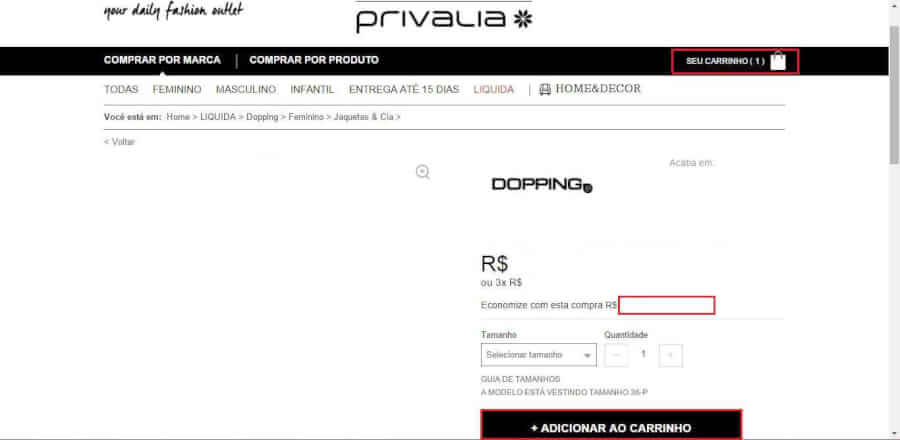 Tela do Cupom de Desconto Privalia Tela do Cupom de Desconto Privalia