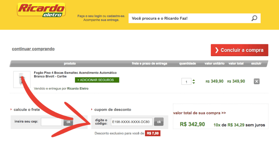 Onde aplicar Cupom Ricardo Eletro