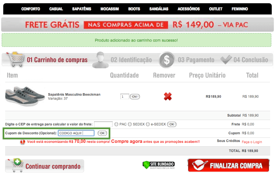 códigos promoção Sandro Moscoloni