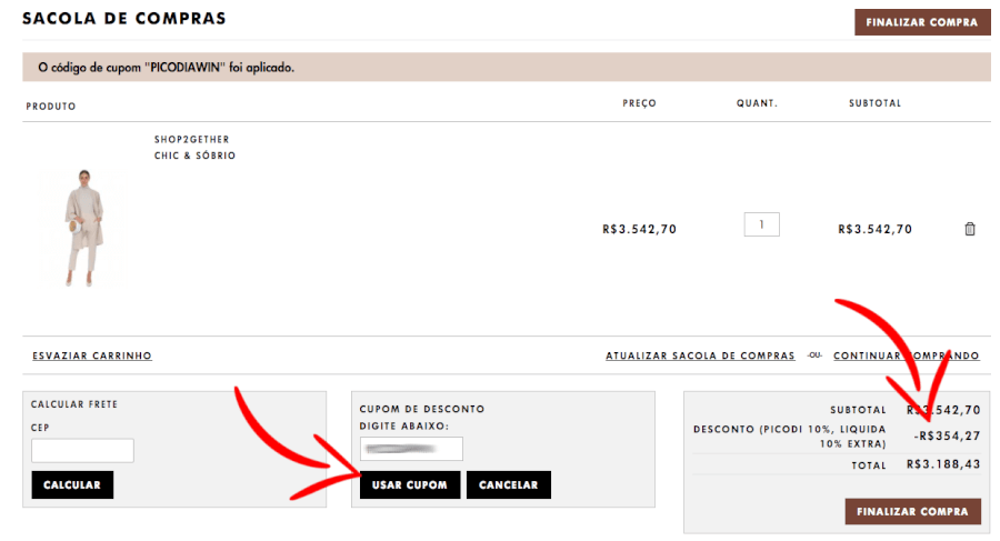 Onde aplicar Cupom de desconto Shop2gether