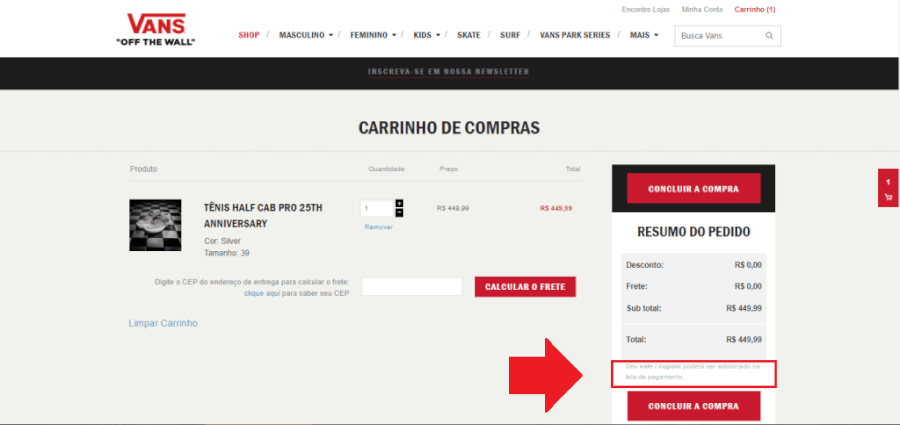 Onde aplicar cupom de desconto Vans Onde aplicar cupom de desconto Vans