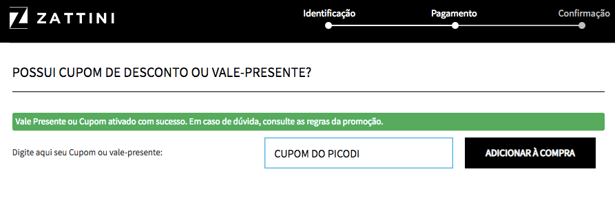 Onde aplicar cupom Zattini