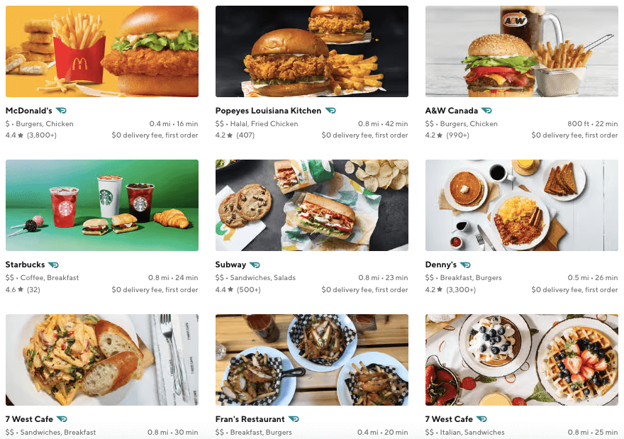 DoorDash Canada restaurants