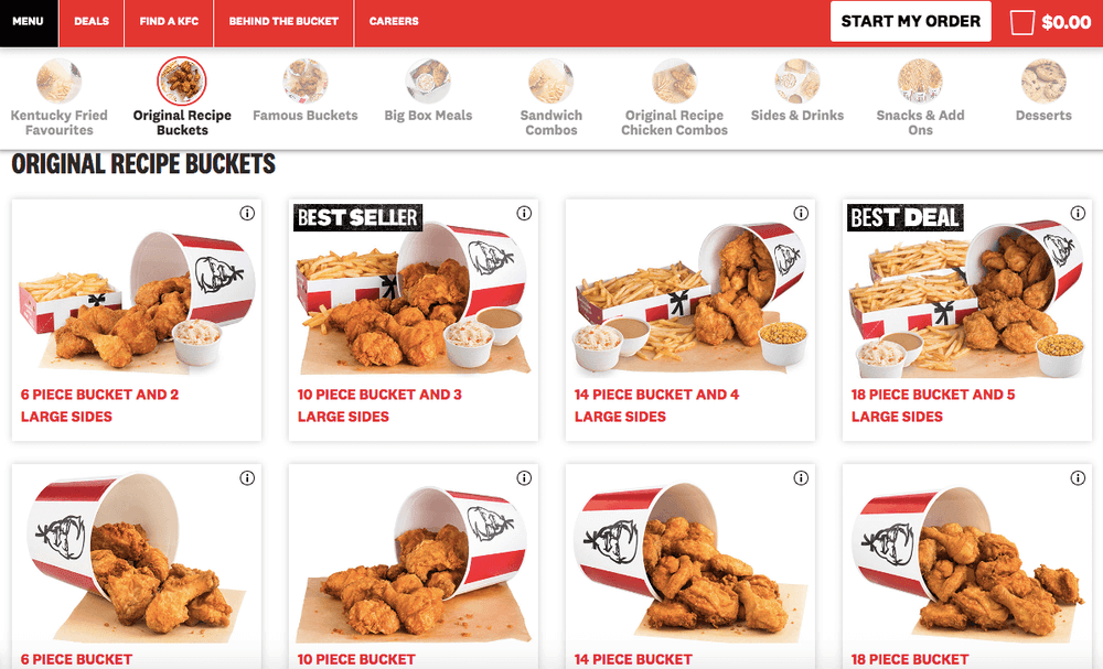 KFC fried chicken menu