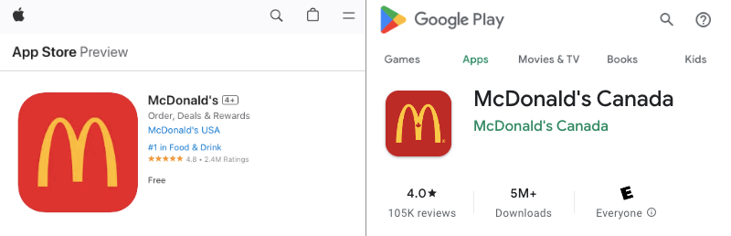 McDonald’s mobile apps ratings